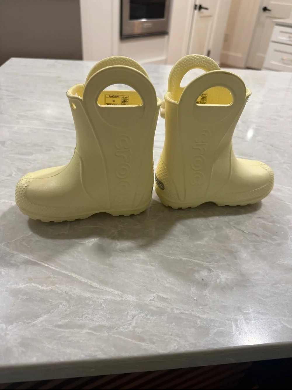 Kids CROCS Yellow Rainbow Handle Rain Boots